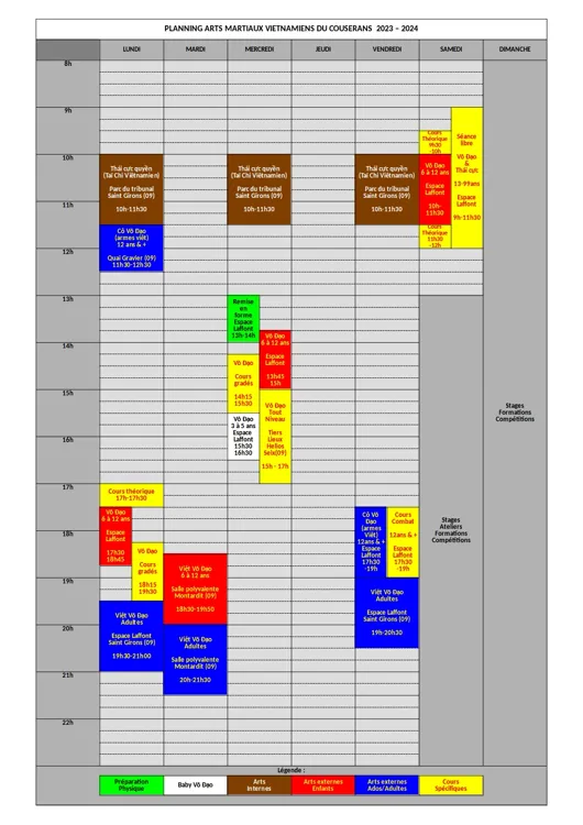 Planning de cours